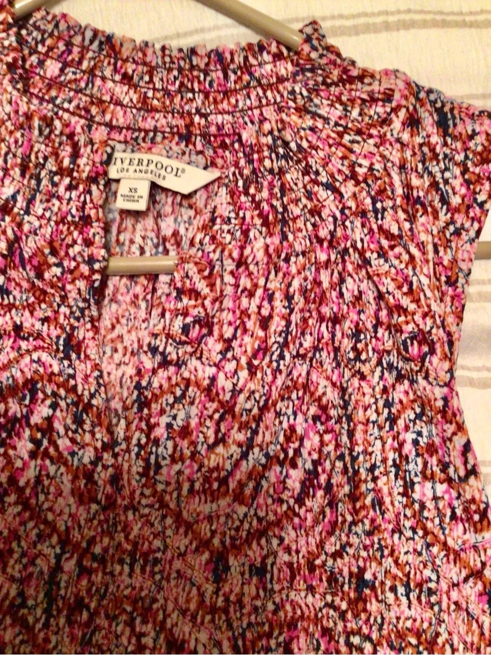 Liverpool Pink Multi-Print Sleeveless Smocked Neck Tank